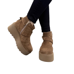 RUDE niskie, zamszowe BOTKI damskie z ozdobnym paskiem LURSO